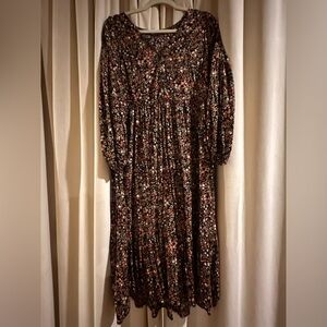 Old Navy Midi Boho Floral Fall Dress with Balloon Sleeves size Large, Flowy